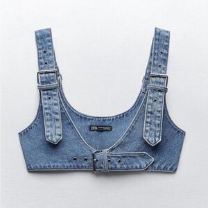 Zara Dark Blue Denim Crop Top bra